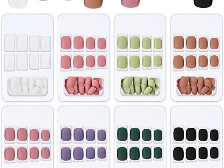 192 piezas uñas cortas mate a presión de acrílico corto cuadrado pegamento en uñas postizas de cubierta completa uñas artificiales falsas para mujeres y niñas 8 cajas (varios colores) Embalaje Deteriorado For Sale