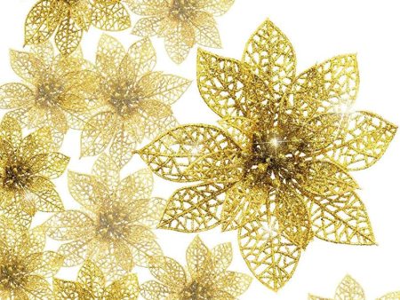 KAHEIGN 30 Piezas Poinsettia De Brillo Navideño, 7.5 10 15cm Ornamento del árbol De Navidad Adorno De Decoración De Flores De Navidad para Guirnaldas De Guirnaldas (Oro) Embalaje Deteriorado Online Sale