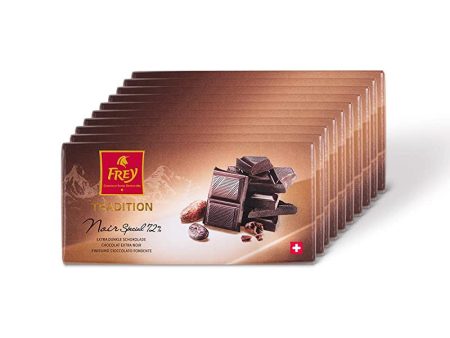 Frey 10x Tablette de chocolat Noir Special 72% 100g - Fabriqué en Suisse - 72% de cacao - Lot de 10 tablettes - Certifié UTZ - Grand paquet 1kg - Chocolat suisse extra noir - Chocolats a offrir Embalaje Deteriorado Supply