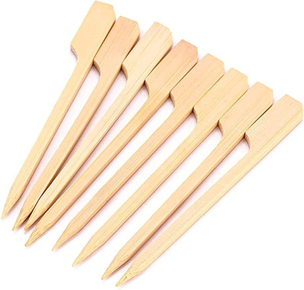 100 palitos de bambú para cócteles yakitori, brochetas de barbacoa, brochetas planas de bambú para barbacoa, kebabs, frutas, cóctel sándwich, fiesta de bufés, mini (9 cm) Reacondicionado Online now