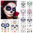 10 hojas Halloween Tatuaje Temporal Cara Día de Muertos Esqueleto Cráneo Pegatinas para Especial Costume Maquillaje Embalaje Deteriorado For Sale